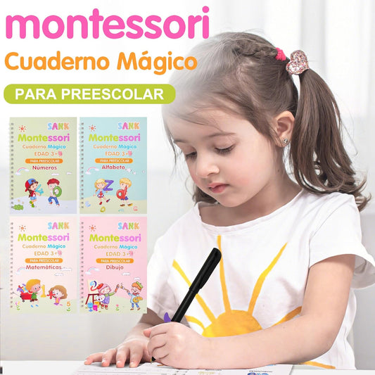 Cuaderno Mágico de escritura para Niños - PACK de 4 cuadernos + bolígrafo mágico!