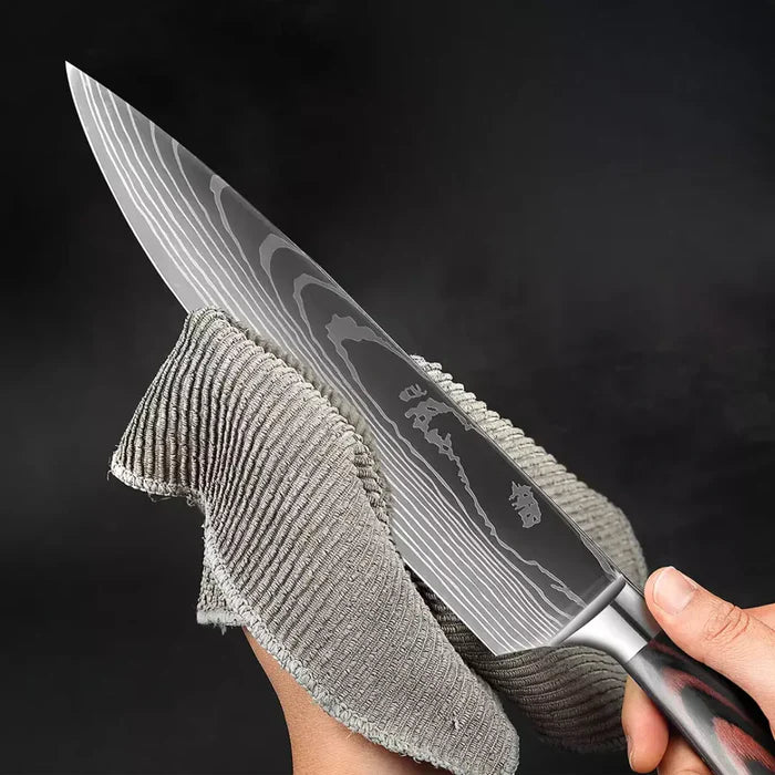 Cuchillo de Chef Profesional Japonés con Acabado en Damasco – Edición Premium