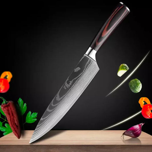 Cuchillo de Chef Profesional Japonés con Acabado en Damasco – Edición Premium
